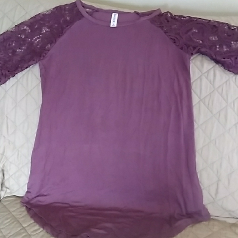 NEW long purple silky shirt with lace sleeves